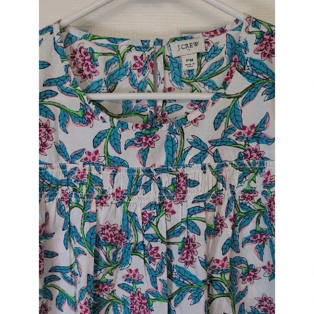 J. Crew 100% Cotton White Floral Puff-Sleeve Blouse Size PM